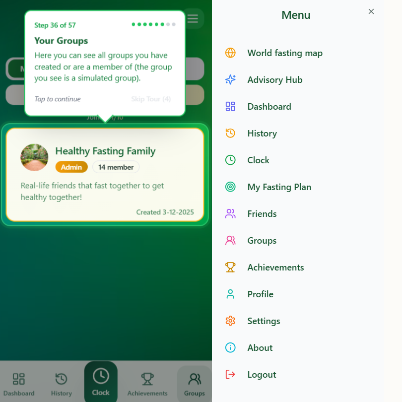 groups & menu fastingpoint